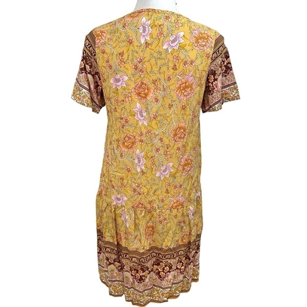 🌸NWOT- Yellow V Neck Bohemian Flowy Short Dress- Size M - Picture 5 of 9